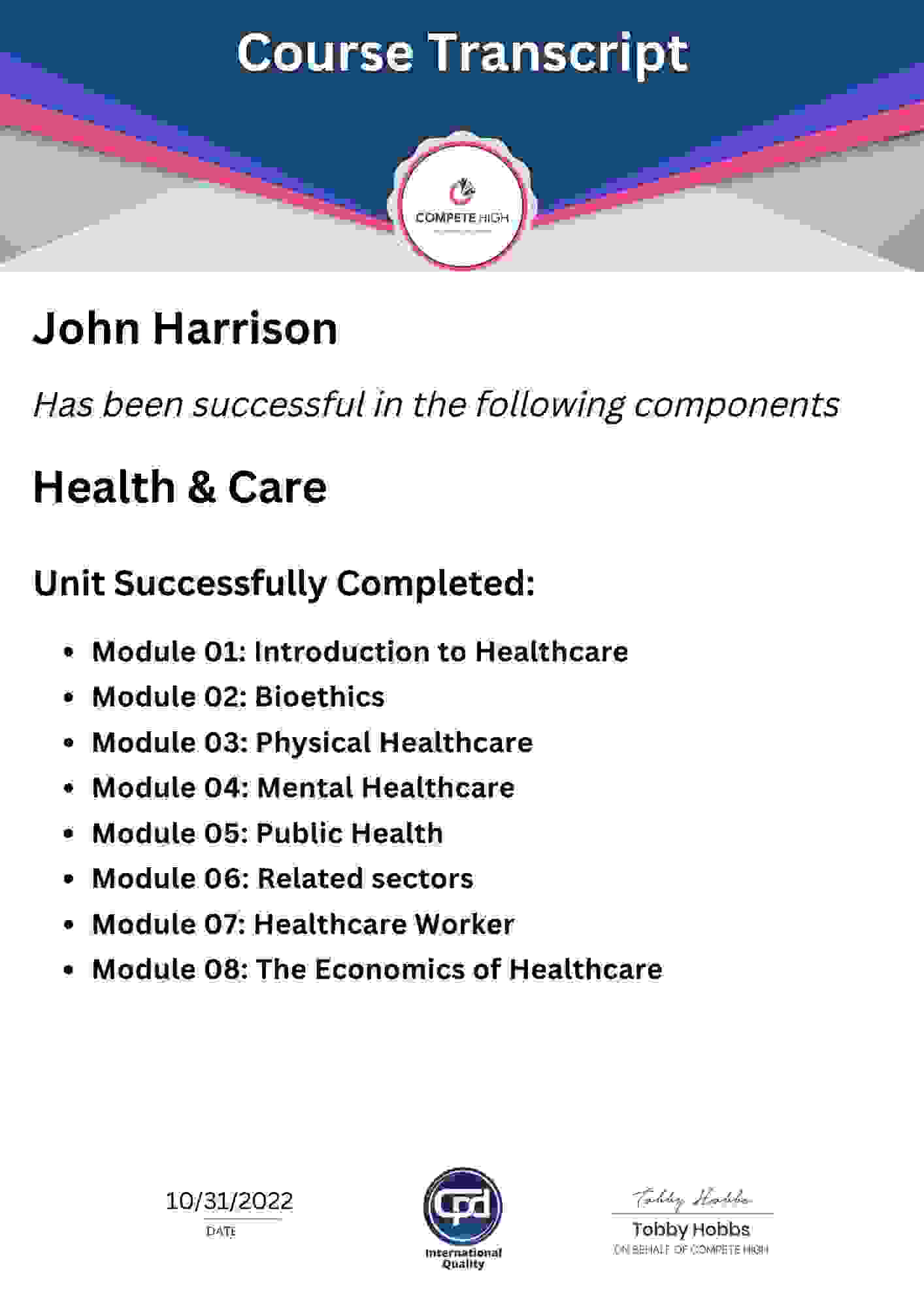 Compete High Course Transcript